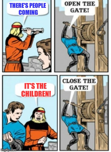 Fortify!!! | THERE'S PEOPLE COMING; IT'S THE CHILDREN! | image tagged in memes,open the gate a little,kids | made w/ Imgflip meme maker