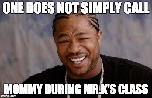 Yo Dawg Heard You | ONE DOES NOT SIMPLY CALL; MOMMY DURING MR.K'S CLASS | image tagged in memes,yo dawg heard you | made w/ Imgflip meme maker
