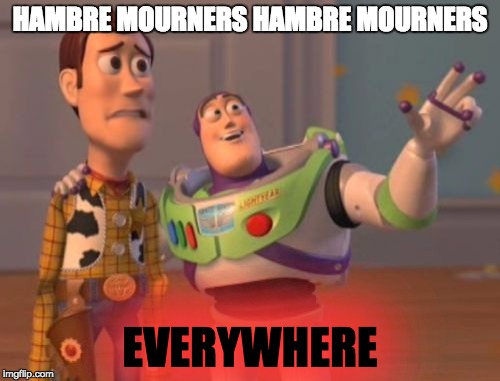 X, X Everywhere | HAMBRE MOURNERS HAMBRE MOURNERS; EVERYWHERE | image tagged in memes,x x everywhere | made w/ Imgflip meme maker