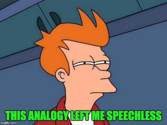 Futurama Fry Meme | THIS ANALOGY LEFT ME SPEECHLESS | image tagged in memes,futurama fry | made w/ Imgflip meme maker