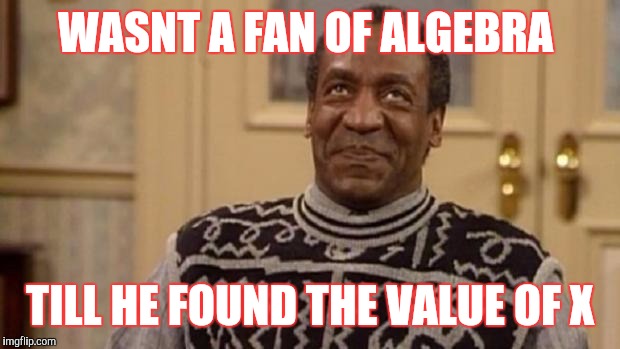 Bill Cosby | WASNT A FAN OF ALGEBRA; TILL HE FOUND THE VALUE OF X | image tagged in bill cosby | made w/ Imgflip meme maker