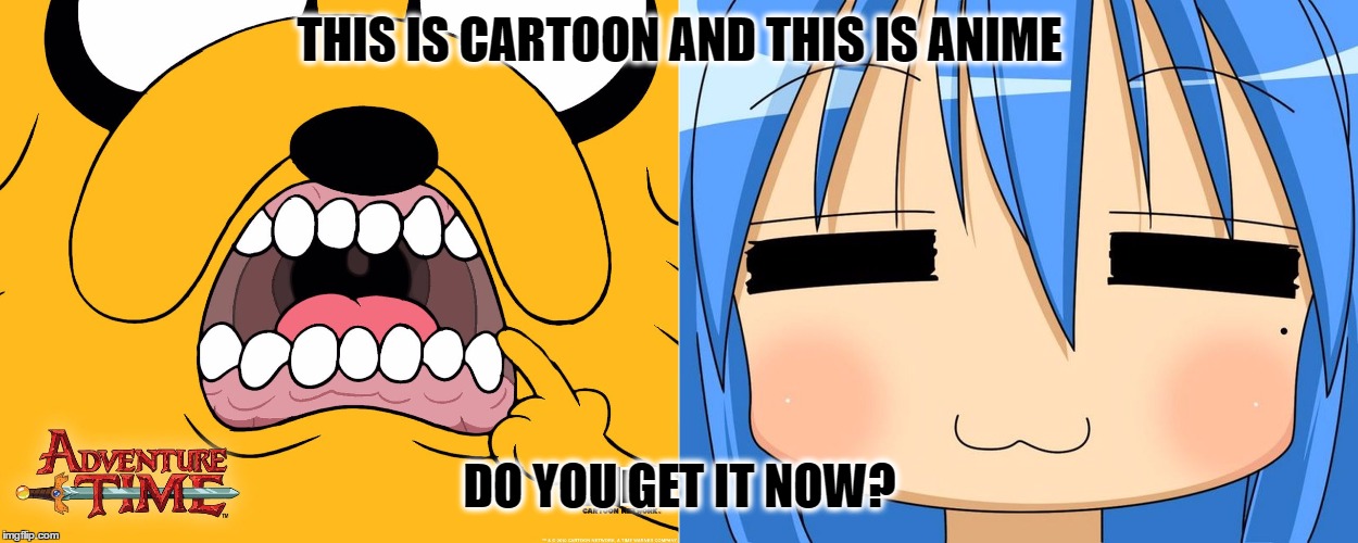 THIS IS CARTOON AND THIS IS ANIME; DO YOU GET IT NOW? | image tagged in do you get it now | made w/ Imgflip meme maker