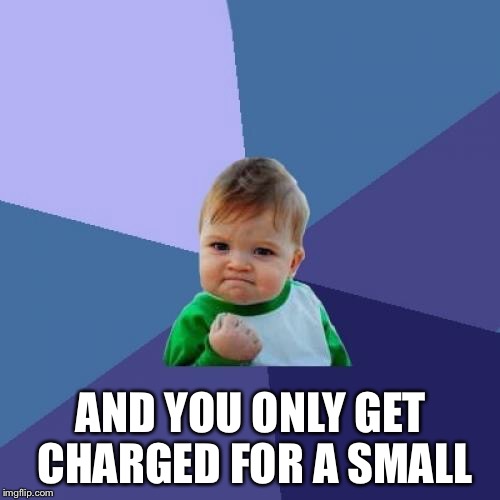 Success Kid Meme | AND YOU ONLY GET CHARGED FOR A SMALL | image tagged in memes,success kid | made w/ Imgflip meme maker