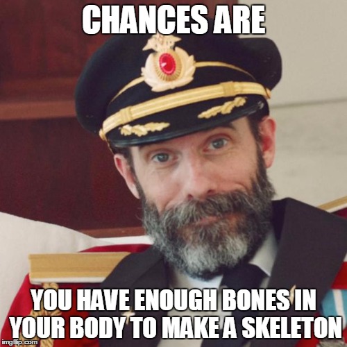 Captain Obvious | CHANCES ARE; YOU HAVE ENOUGH BONES IN YOUR BODY TO MAKE A SKELETON | image tagged in captain obvious | made w/ Imgflip meme maker