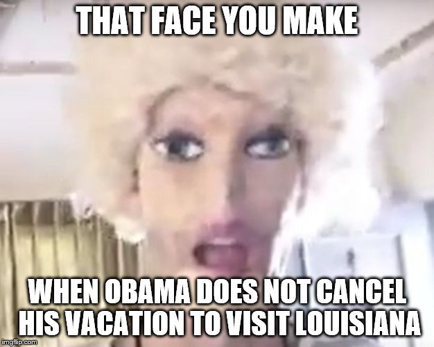 THAT FACE YOU MAKE; WHEN OBAMA DOES NOT CANCEL HIS VACATION TO VISIT LOUISIANA | image tagged in memes,hand thing ssj | made w/ Imgflip meme maker