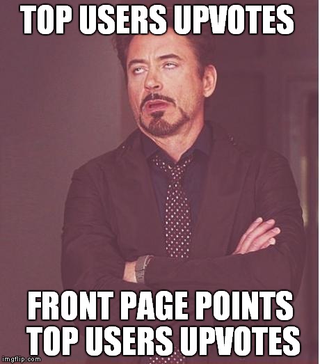 That should do it! | TOP USERS UPVOTES; FRONT PAGE POINTS TOP USERS UPVOTES | image tagged in memes,face you make robert downey jr | made w/ Imgflip meme maker