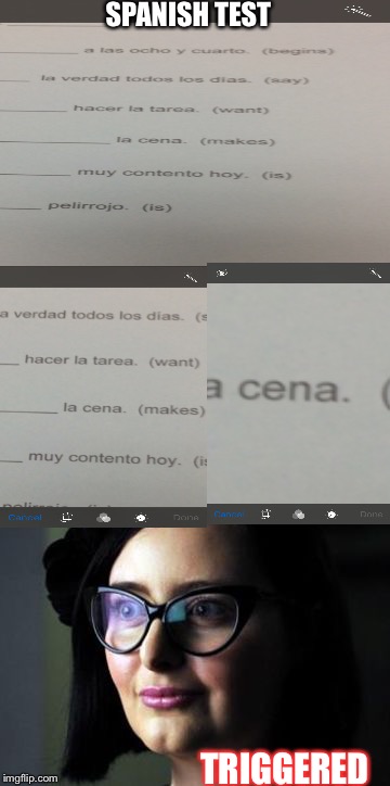 Triggered | SPANISH TEST; TRIGGERED | image tagged in triggered | made w/ Imgflip meme maker