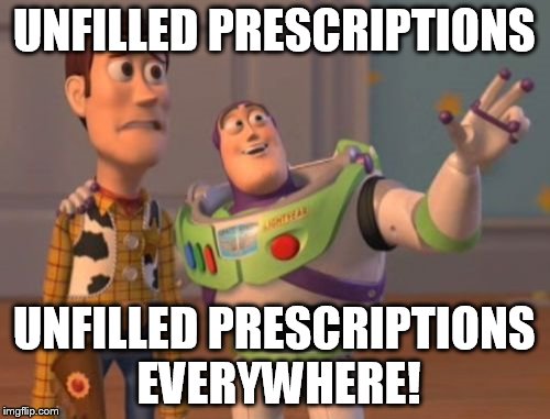 X, X Everywhere Meme | UNFILLED PRESCRIPTIONS UNFILLED PRESCRIPTIONS EVERYWHERE! | image tagged in memes,x x everywhere | made w/ Imgflip meme maker