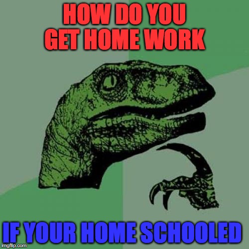 Philosoraptor | HOW DO YOU GET HOME WORK; IF YOUR HOME SCHOOLED | image tagged in memes,philosoraptor | made w/ Imgflip meme maker