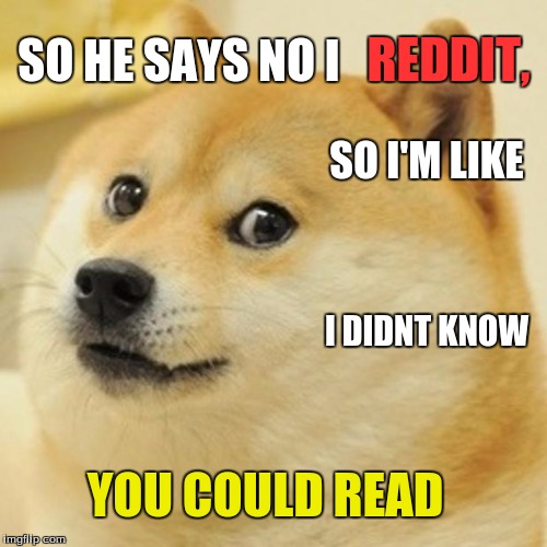 Sometimes I wonder.... | REDDIT, SO HE SAYS NO I; SO I'M LIKE; I DIDNT KNOW; YOU COULD READ | image tagged in memes,doge,funny animals,redditor | made w/ Imgflip meme maker