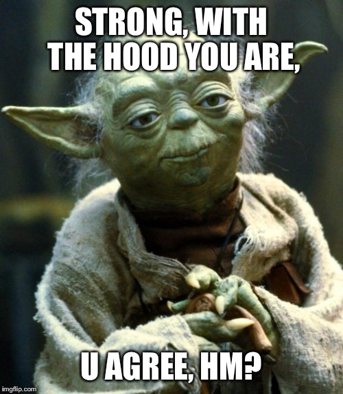 Star Wars Yoda | STRONG, WITH THE HOOD YOU ARE, U AGREE, HM? | image tagged in memes,star wars yoda | made w/ Imgflip meme maker