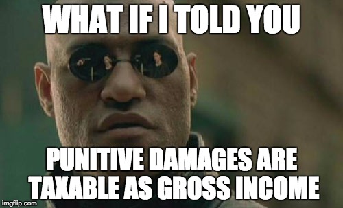 Matrix Morpheus Meme | WHAT IF I TOLD YOU; PUNITIVE DAMAGES ARE TAXABLE AS GROSS INCOME | image tagged in memes,matrix morpheus | made w/ Imgflip meme maker