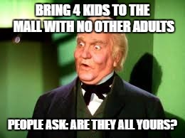 Oz wizard suprised | BRING 4 KIDS TO THE MALL WITH NO OTHER ADULTS; PEOPLE ASK: ARE THEY ALL YOURS? | image tagged in oz wizard suprised | made w/ Imgflip meme maker