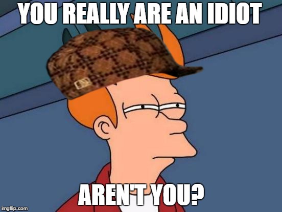 Futurama Fry | YOU REALLY ARE AN IDIOT; AREN'T YOU? | image tagged in memes,futurama fry,scumbag | made w/ Imgflip meme maker