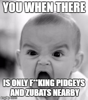 Angry Baby | YOU WHEN THERE; IS ONLY F**KING PIDGEYS AND ZUBATS NEARBY | image tagged in memes,angry baby | made w/ Imgflip meme maker