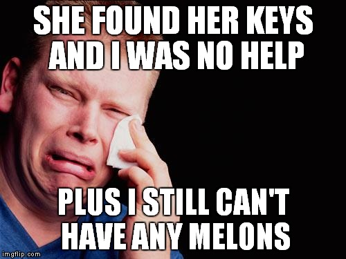 SHE FOUND HER KEYS AND I WAS NO HELP PLUS I STILL CAN'T HAVE ANY MELONS | made w/ Imgflip meme maker