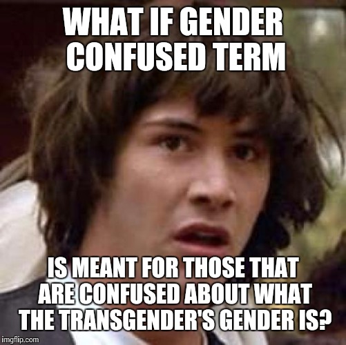Conspiracy Keanu | WHAT IF GENDER CONFUSED TERM; IS MEANT FOR THOSE THAT ARE CONFUSED ABOUT WHAT THE TRANSGENDER'S GENDER IS? | image tagged in memes,conspiracy keanu | made w/ Imgflip meme maker