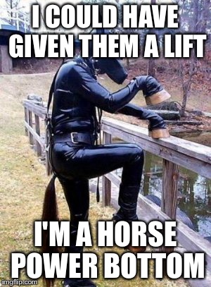 I COULD HAVE GIVEN THEM A LIFT I'M A HORSE POWER BOTTOM | made w/ Imgflip meme maker