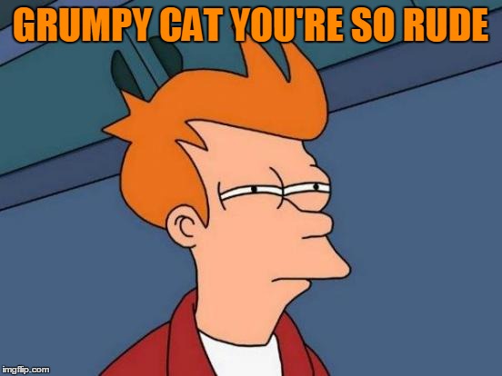 Futurama Fry Meme | GRUMPY CAT YOU'RE SO RUDE | image tagged in memes,futurama fry | made w/ Imgflip meme maker