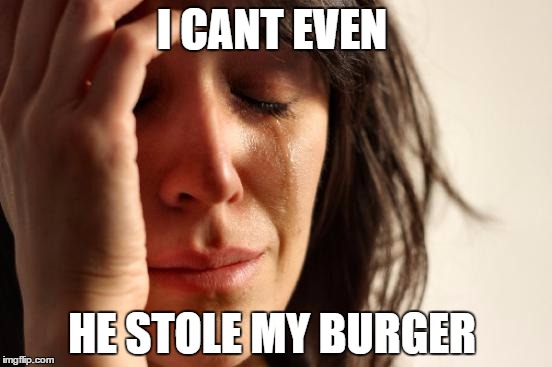 First World Problems | I CANT EVEN; HE STOLE MY BURGER | image tagged in memes,first world problems | made w/ Imgflip meme maker