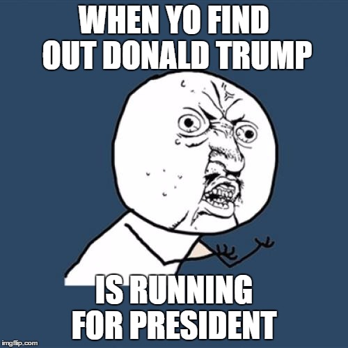 Y U No | WHEN YO FIND OUT DONALD TRUMP; IS RUNNING FOR PRESIDENT | image tagged in memes,y u no | made w/ Imgflip meme maker