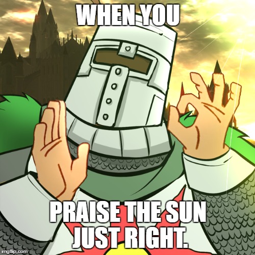 WHEN YOU; PRAISE THE SUN JUST RIGHT. | image tagged in dark souls | made w/ Imgflip meme maker