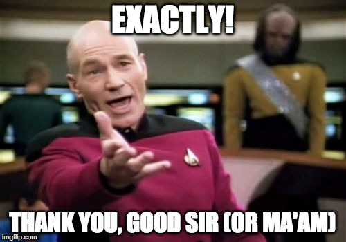 Picard Wtf Meme | EXACTLY! THANK YOU, GOOD SIR (OR MA'AM) | image tagged in memes,picard wtf | made w/ Imgflip meme maker