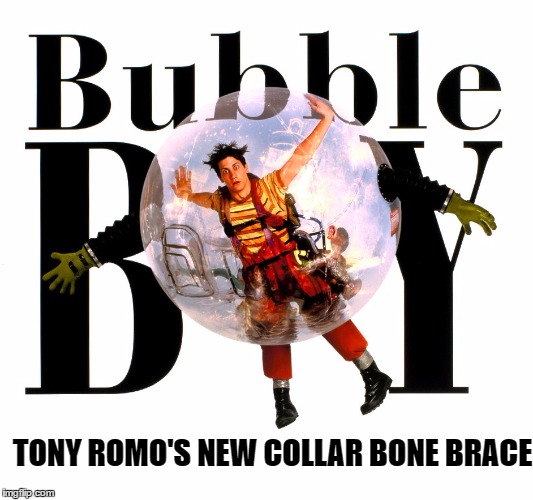TONY ROMO'S NEW COLLAR BONE BRACE | image tagged in tony romo | made w/ Imgflip meme maker