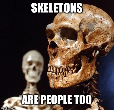 AND I'VE HEARD THEY VOTE | SKELETONS; ARE PEOPLE TOO | image tagged in skeletons | made w/ Imgflip meme maker