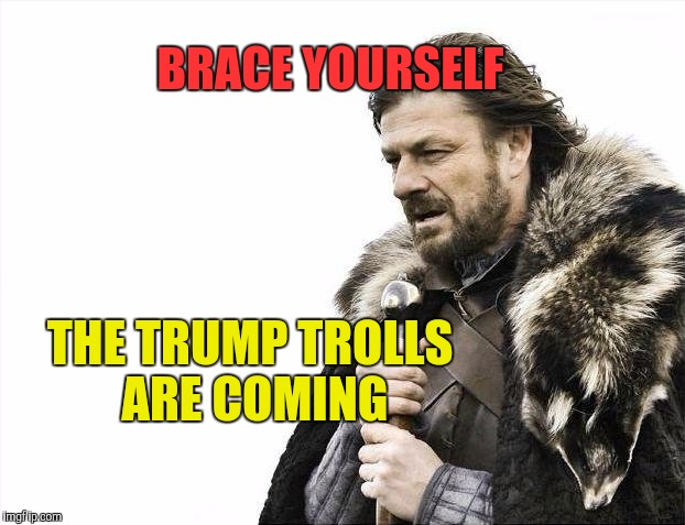 Brace Yourselves X is Coming Meme | BRACE YOURSELF THE TRUMP TROLLS ARE COMING | image tagged in memes,brace yourselves x is coming | made w/ Imgflip meme maker
