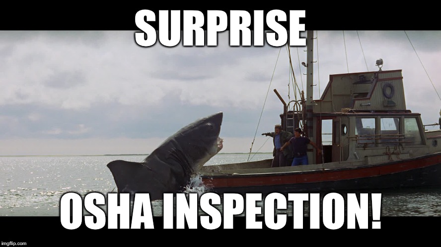 Just going about your day, working the grind, getting things done -  |  SURPRISE; OSHA INSPECTION! | image tagged in jaws,osha,surprise buttsex | made w/ Imgflip meme maker