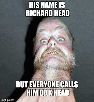 D:(k head | HIS NAME IS RICHARD HEAD; BUT EVERYONE CALLS HIM D!(K HEAD | image tagged in memes | made w/ Imgflip meme maker