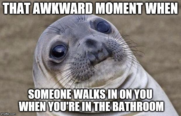 Awkward Moment Sealion Meme | THAT AWKWARD MOMENT WHEN; SOMEONE WALKS IN ON YOU WHEN YOU'RE IN THE BATHROOM | image tagged in memes,awkward moment sealion | made w/ Imgflip meme maker