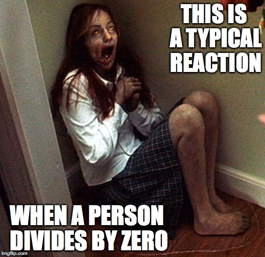 Reaction From Dividing By Zero | THIS IS A TYPICAL REACTION; WHEN A PERSON DIVIDES BY ZERO | image tagged in dividing by zero,memes | made w/ Imgflip meme maker