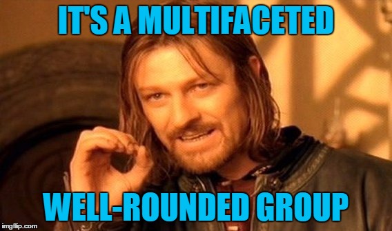One Does Not Simply Meme | IT'S A MULTIFACETED WELL-ROUNDED GROUP | image tagged in memes,one does not simply | made w/ Imgflip meme maker