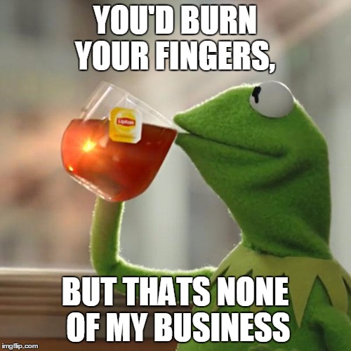 But That's None Of My Business Meme | YOU'D BURN YOUR FINGERS, BUT THATS NONE OF MY BUSINESS | image tagged in memes,but thats none of my business,kermit the frog | made w/ Imgflip meme maker