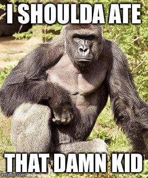 Ape | I SHOULDA ATE THAT DAMN KID | image tagged in ape | made w/ Imgflip meme maker