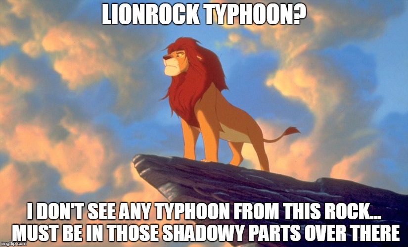 LIONROCK TYPHOON? I DON'T SEE ANY TYPHOON FROM THIS ROCK... MUST BE IN THOSE SHADOWY PARTS OVER THERE | image tagged in lion rock the typhoon | made w/ Imgflip meme maker