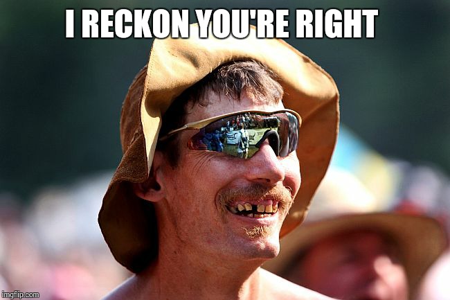 I RECKON YOU'RE RIGHT | image tagged in redneck | made w/ Imgflip meme maker