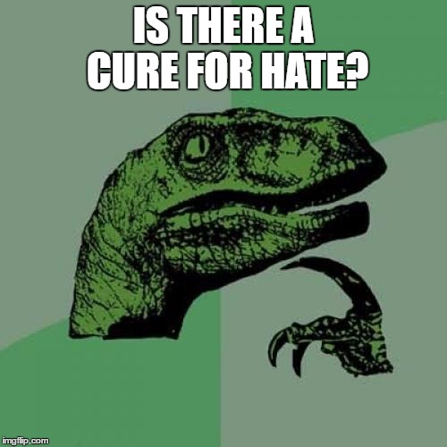 Philosoraptor | IS THERE A CURE FOR HATE? | image tagged in memes,philosoraptor | made w/ Imgflip meme maker