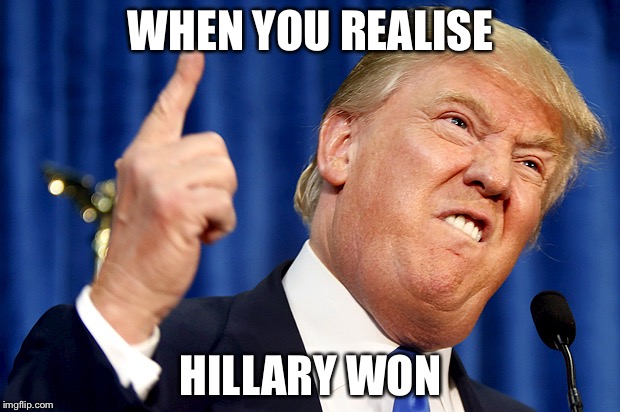 Donald Trump | WHEN YOU REALISE; HILLARY WON | image tagged in donald trump | made w/ Imgflip meme maker