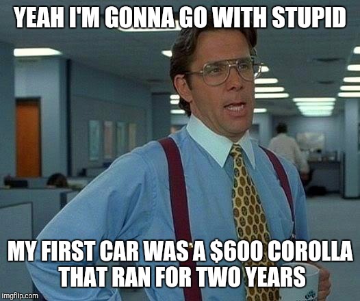 That Would Be Great Meme | YEAH I'M GONNA GO WITH STUPID MY FIRST CAR WAS A $600 COROLLA THAT RAN FOR TWO YEARS | image tagged in memes,that would be great | made w/ Imgflip meme maker