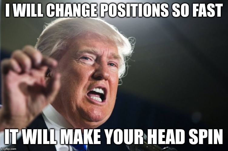 They both suck. | I WILL CHANGE POSITIONS SO FAST; IT WILL MAKE YOUR HEAD SPIN | image tagged in donald trump | made w/ Imgflip meme maker