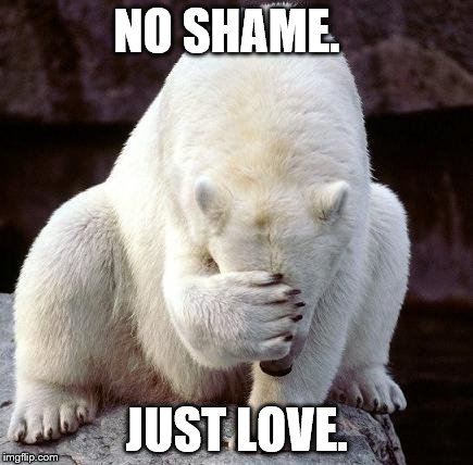 shame | NO SHAME. JUST LOVE. | image tagged in shame | made w/ Imgflip meme maker