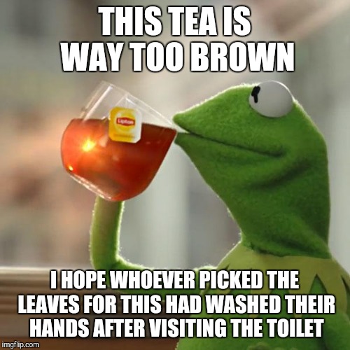 But That's None Of My Business | THIS TEA IS WAY TOO BROWN; I HOPE WHOEVER PICKED THE LEAVES FOR THIS HAD WASHED THEIR HANDS AFTER VISITING THE TOILET | image tagged in memes,but thats none of my business,kermit the frog | made w/ Imgflip meme maker