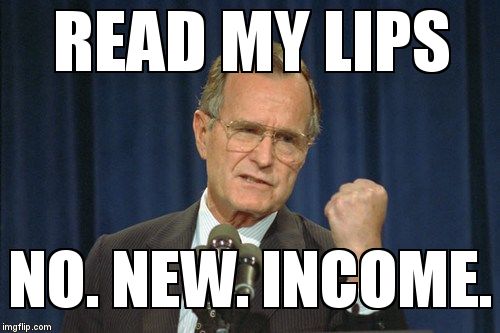 George Bush Gather | READ MY LIPS; NO. NEW. INCOME. | image tagged in george bush gather | made w/ Imgflip meme maker