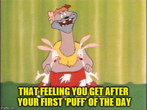 THAT FEELING YOU GET AFTER YOUR FIRST 'PUFF' OF THE DAY | image tagged in high | made w/ Imgflip meme maker