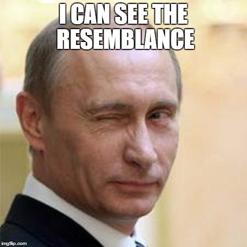Putin Wink | I CAN SEE THE RESEMBLANCE | image tagged in putin wink | made w/ Imgflip meme maker