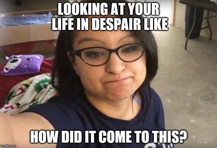 Looking at your life in despair | LOOKING AT YOUR LIFE IN DESPAIR LIKE; HOW DID IT COME TO THIS? | image tagged in and that's when she knew,why,despair,no going back,how | made w/ Imgflip meme maker