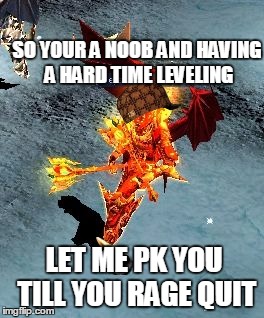 SO YOUR A NOOB AND HAVING A HARD TIME LEVELING; LET ME PK YOU TILL YOU RAGE QUIT | image tagged in pked,scumbag | made w/ Imgflip meme maker